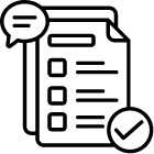 Icône de liste avec coche et bulle de dialogue